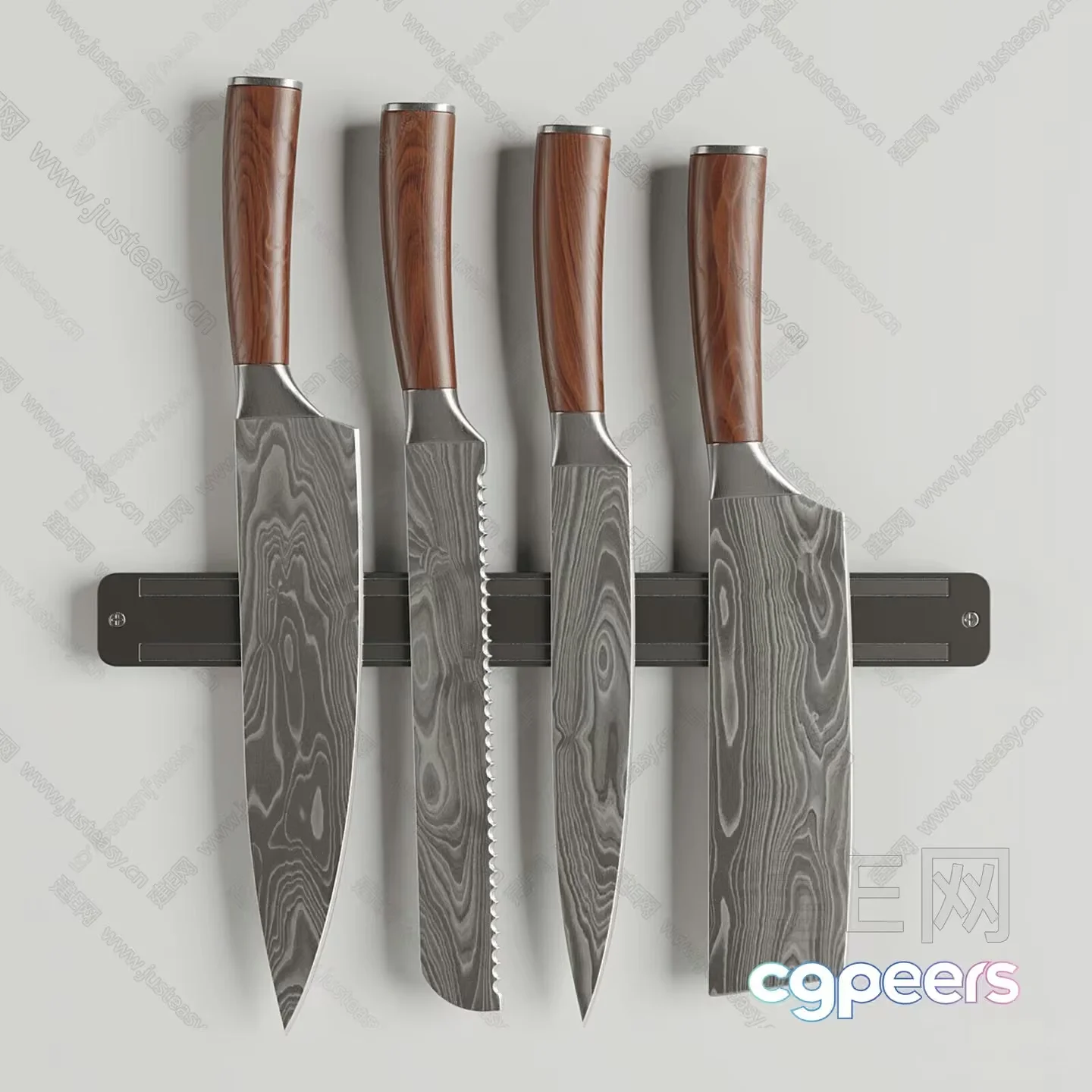Five Kitchen Knives 3D Model – 12010 – CORONA Render