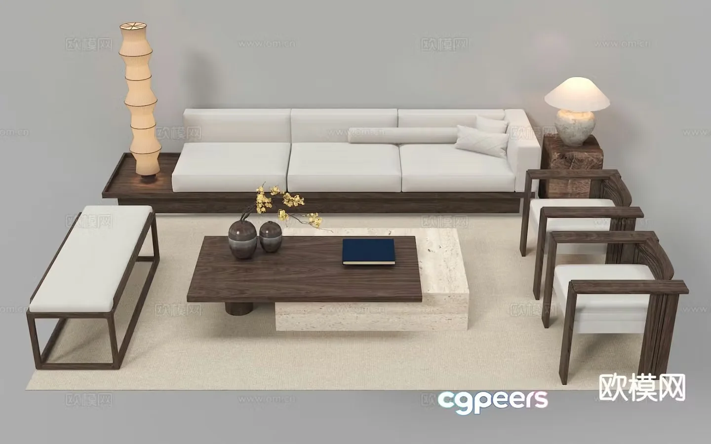 New Chinese style modular sofa 3d model