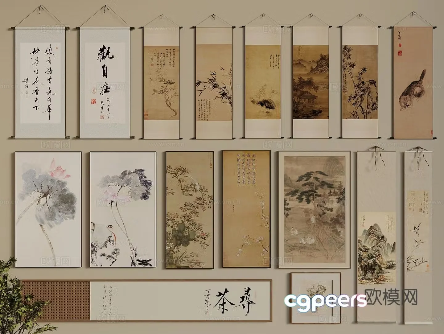 Song-style aesthetic hanging paintings calligraphy and paintings landscape paintings Chinese paintings hanging painting combination 3D model
