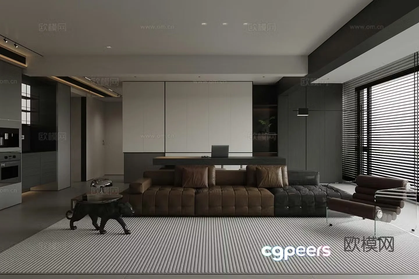 Italian light luxury home living room large living room black and white and gray living room horizontal living room living room design 3D model
