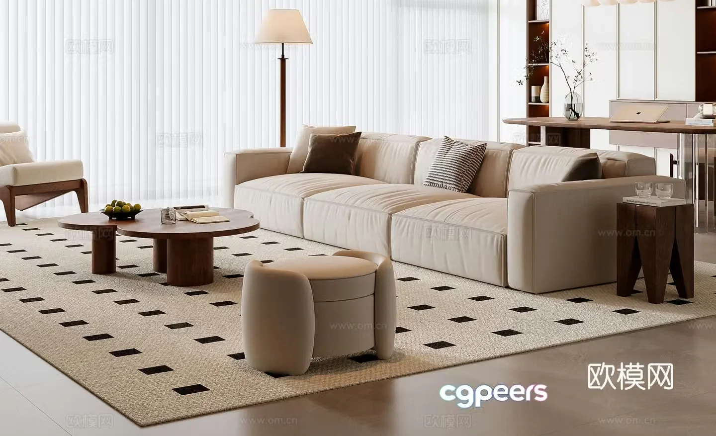 Medium style sofa coffee table combination 3D model