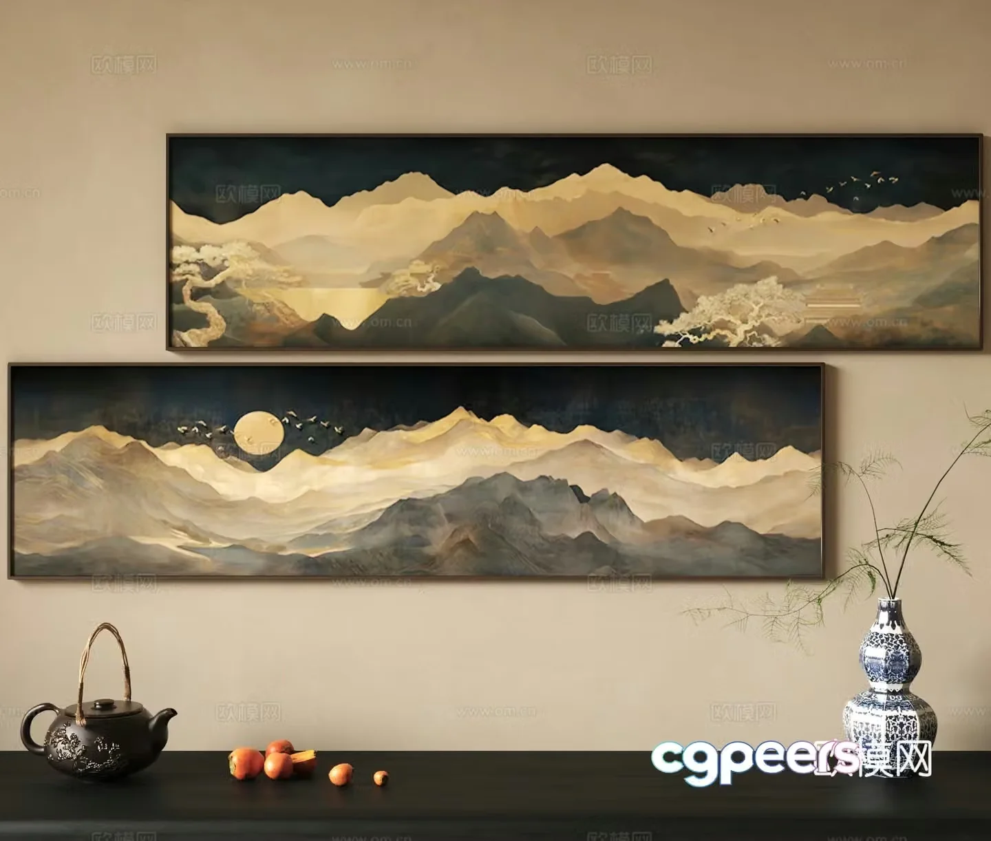 Freehand decorative painting 3d model of landscape