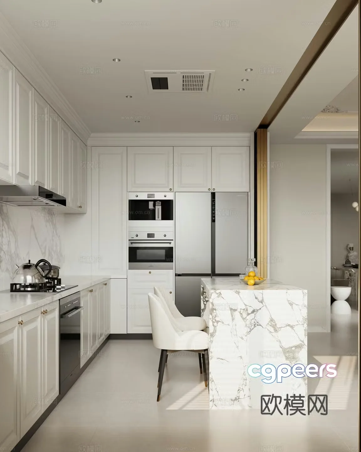 Modern kitchen island kitchen stove 3d model