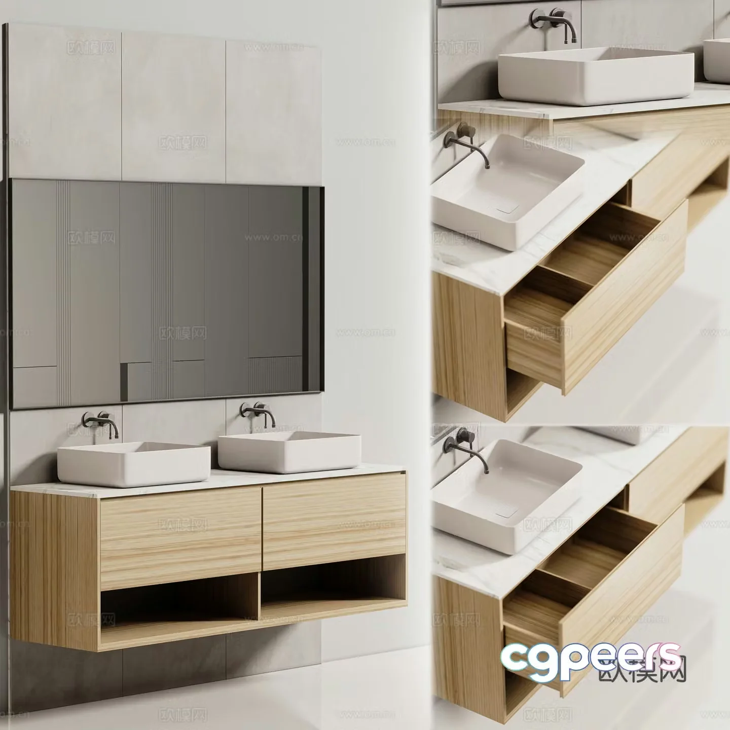Modern Italian minimalist double basin bathroom cabinet 3D model