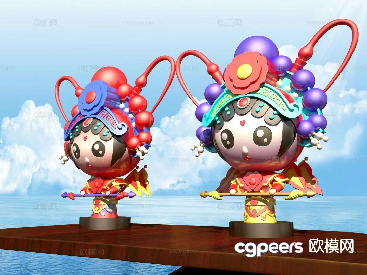Cartoon Peking Opera Sculpture Theater Sculpture 3D Model