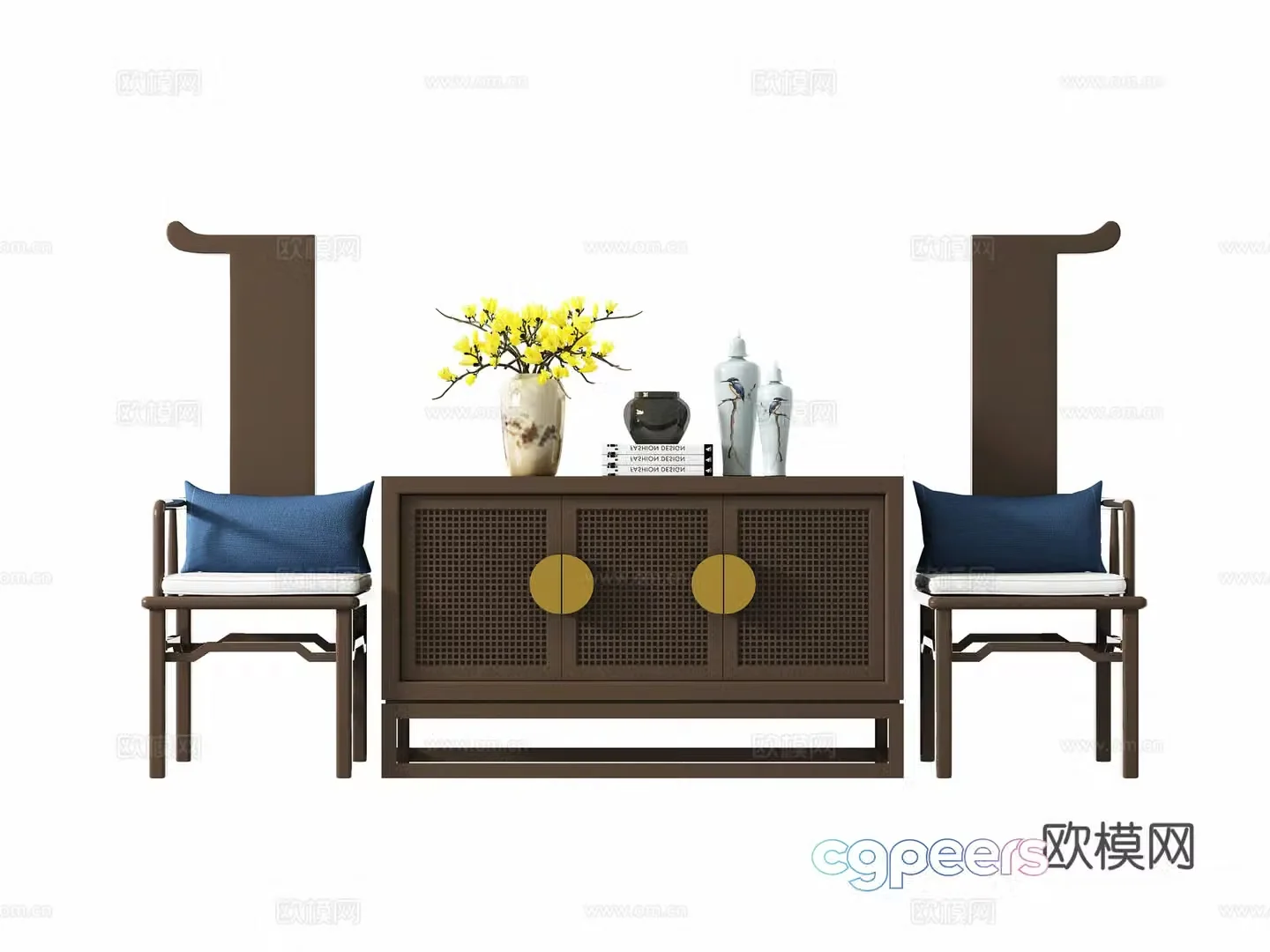 Chinese style entrance cabinet side cabinet 3D model