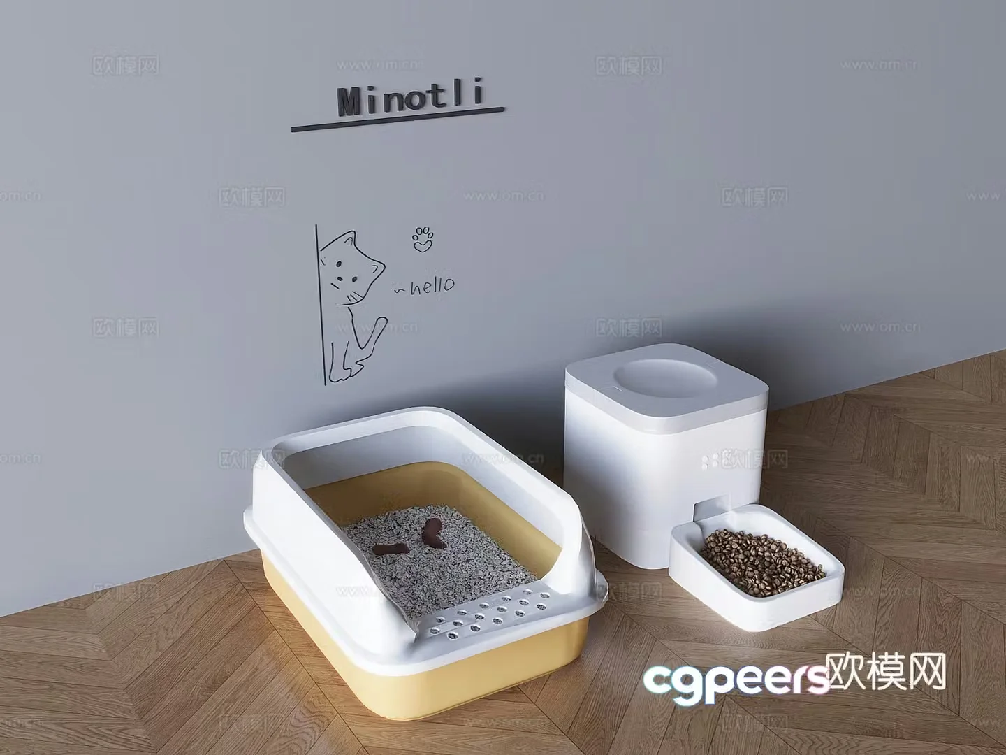 Cat litter box cat toilet food box automatic feeder cat food 3d model