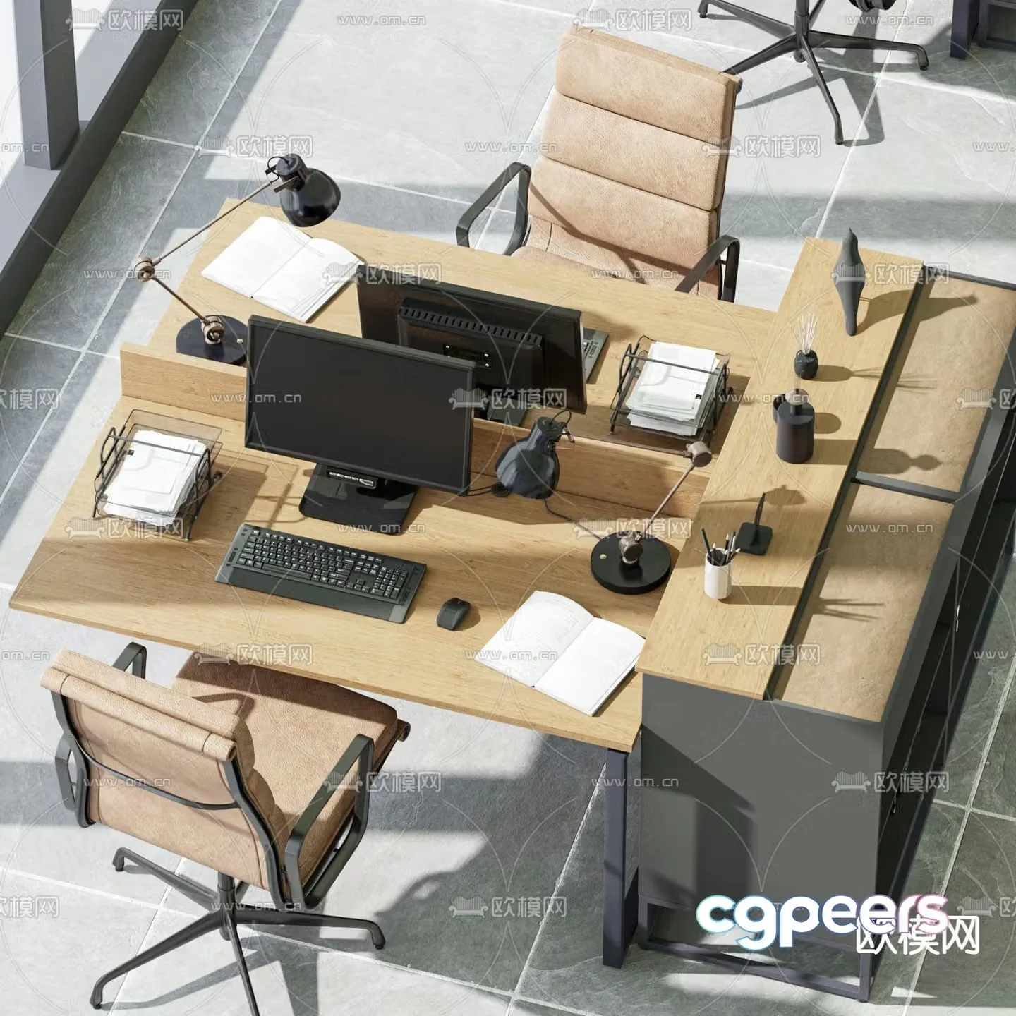 Staff desk card space desk 3D model