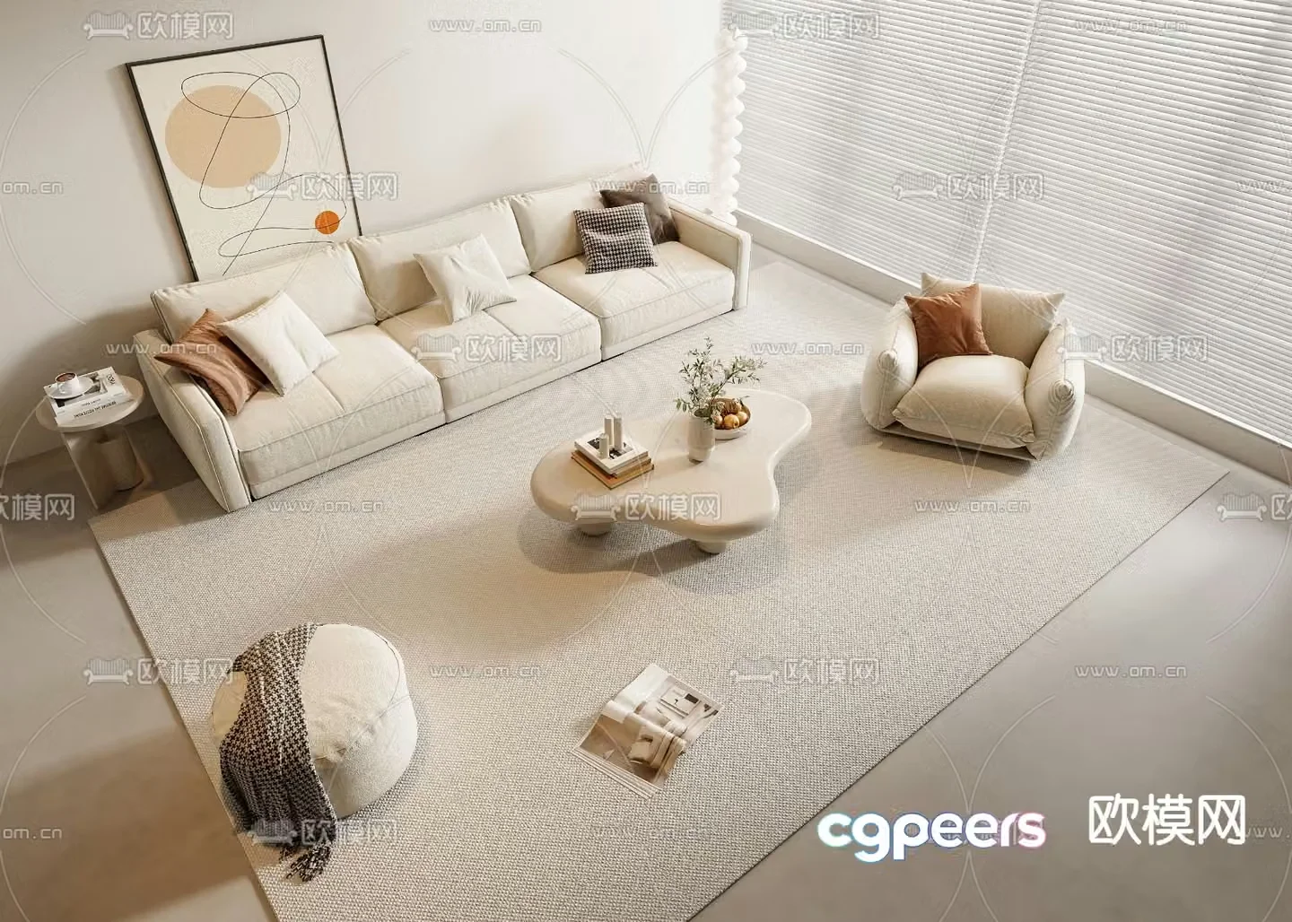 Cream style modular sofa 3d model
