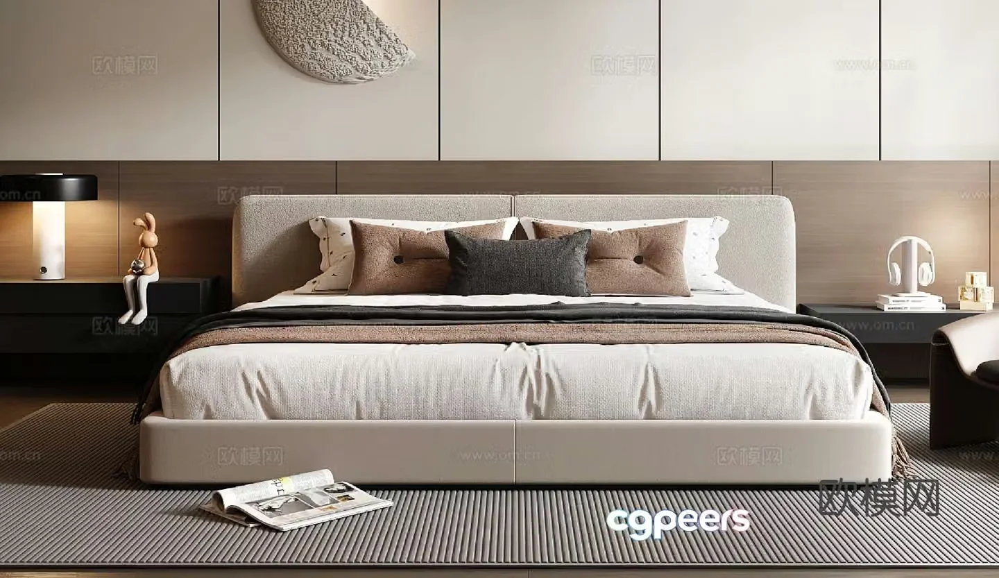 Modern minimalist double bed 3d model