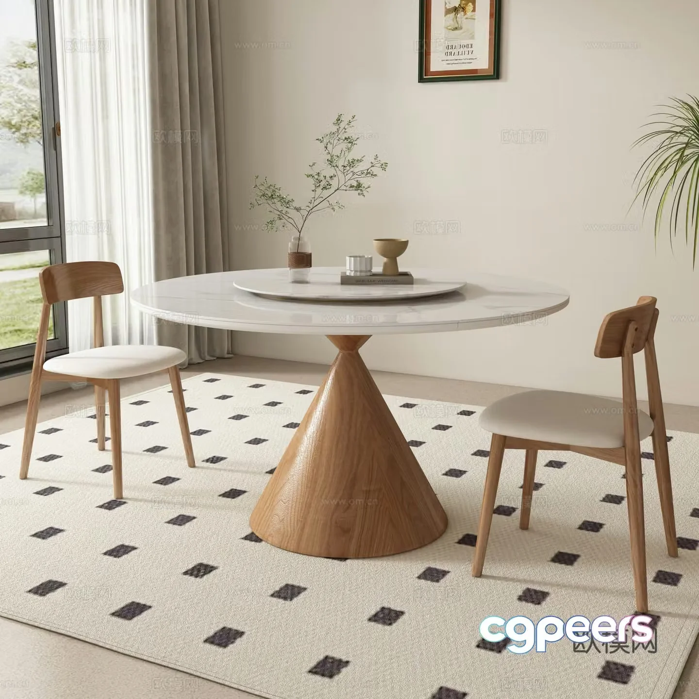 Round dining table and chairs 3d model