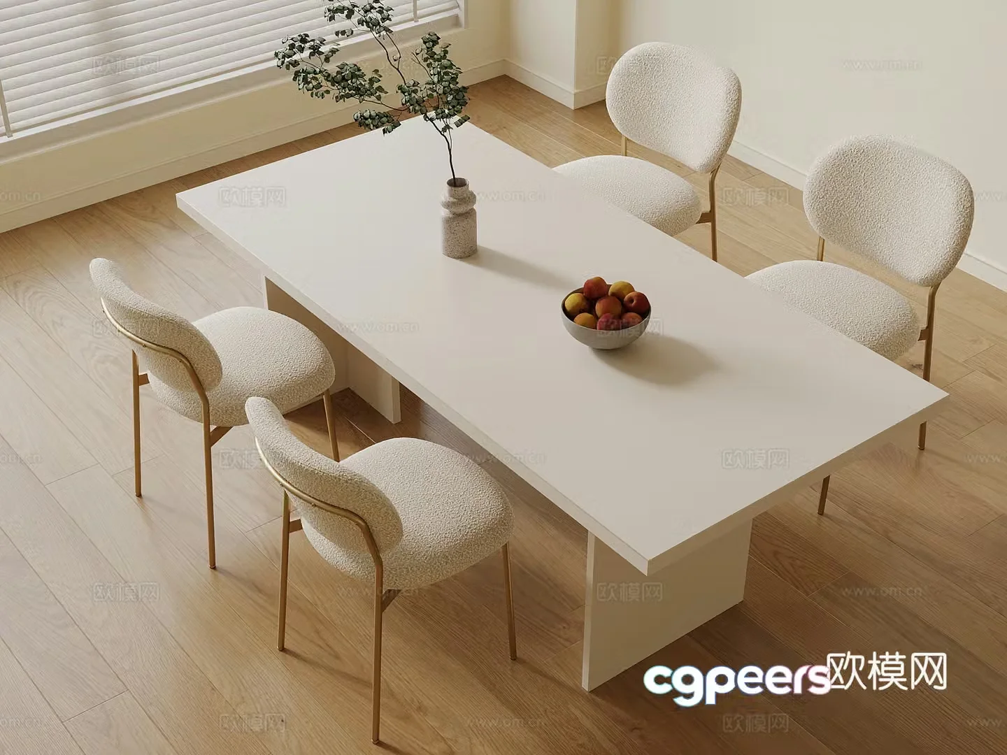 Dining table and chairs Creamy style dining table and chairs 3d model