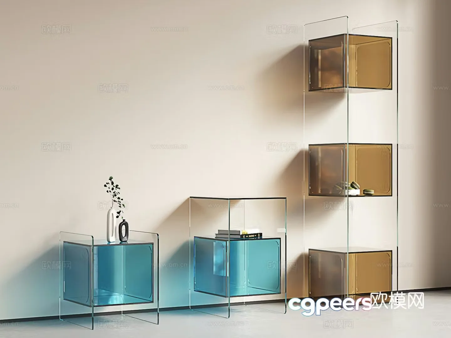 Italian bedside table modern side cabinet light luxury corner table glass decorative cabinet 3D model