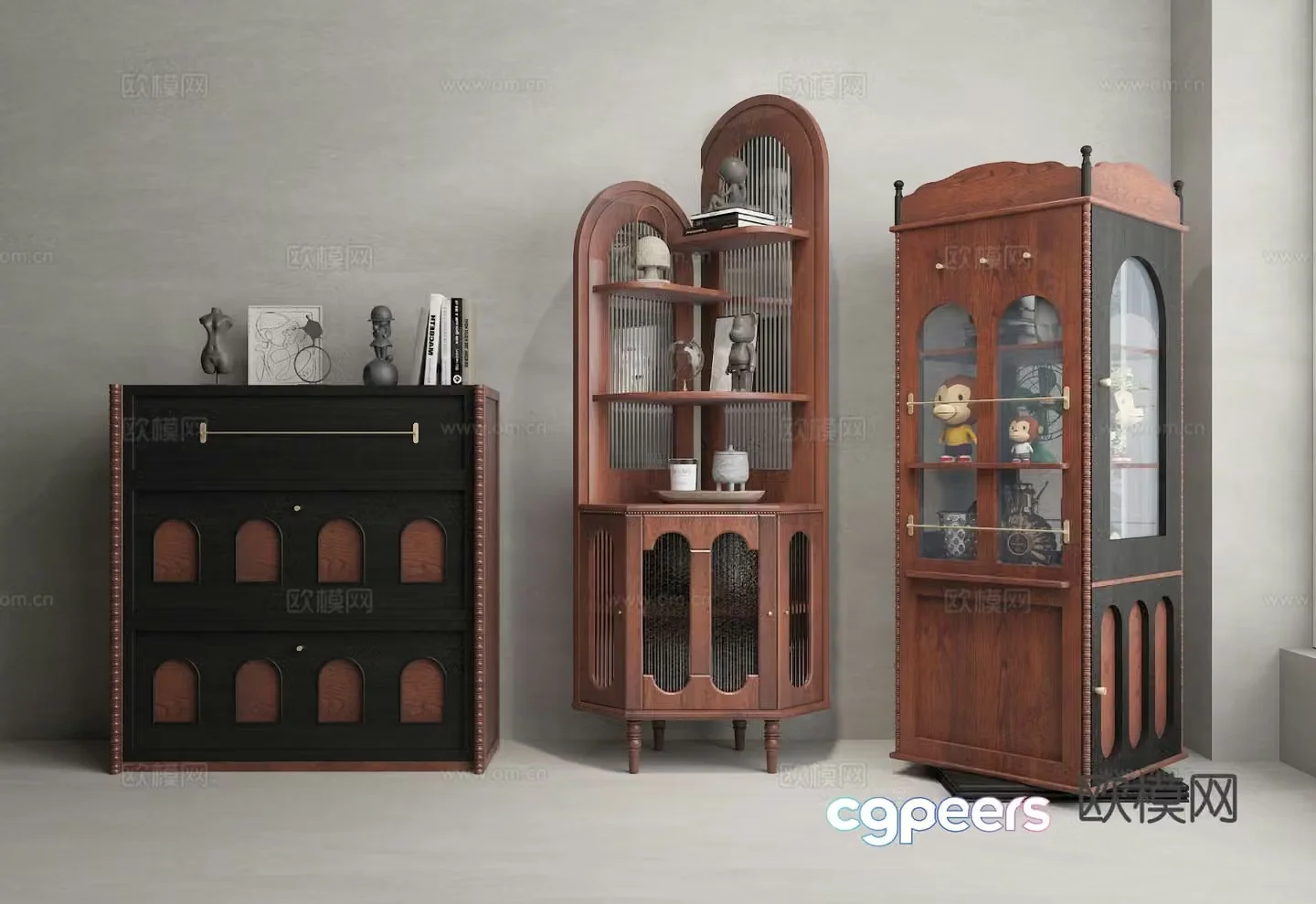 Medieval style decorative cabinet high cabinet hall cabinet 3D model