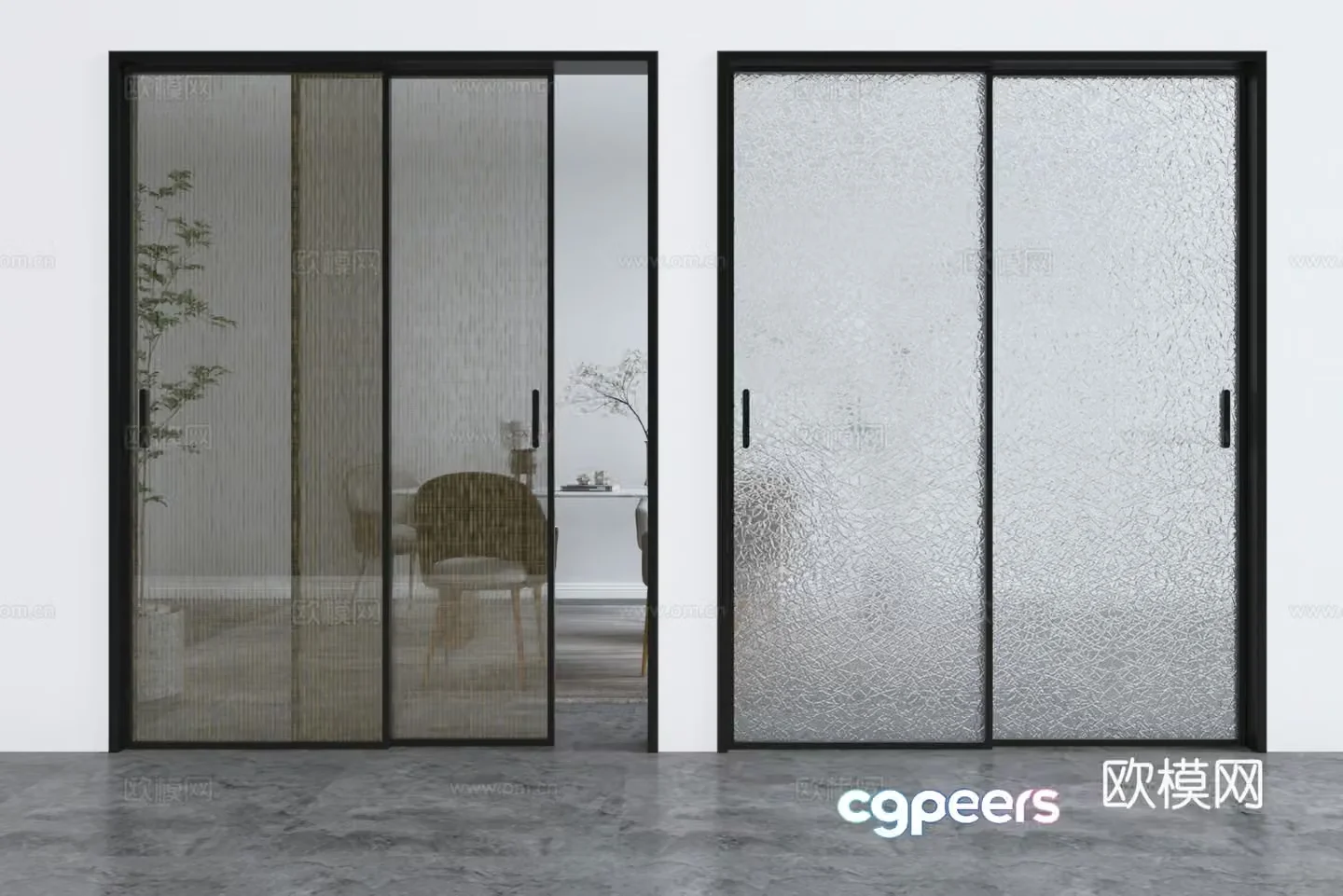 Modern glass door sliding door wired glass sliding door 3d model