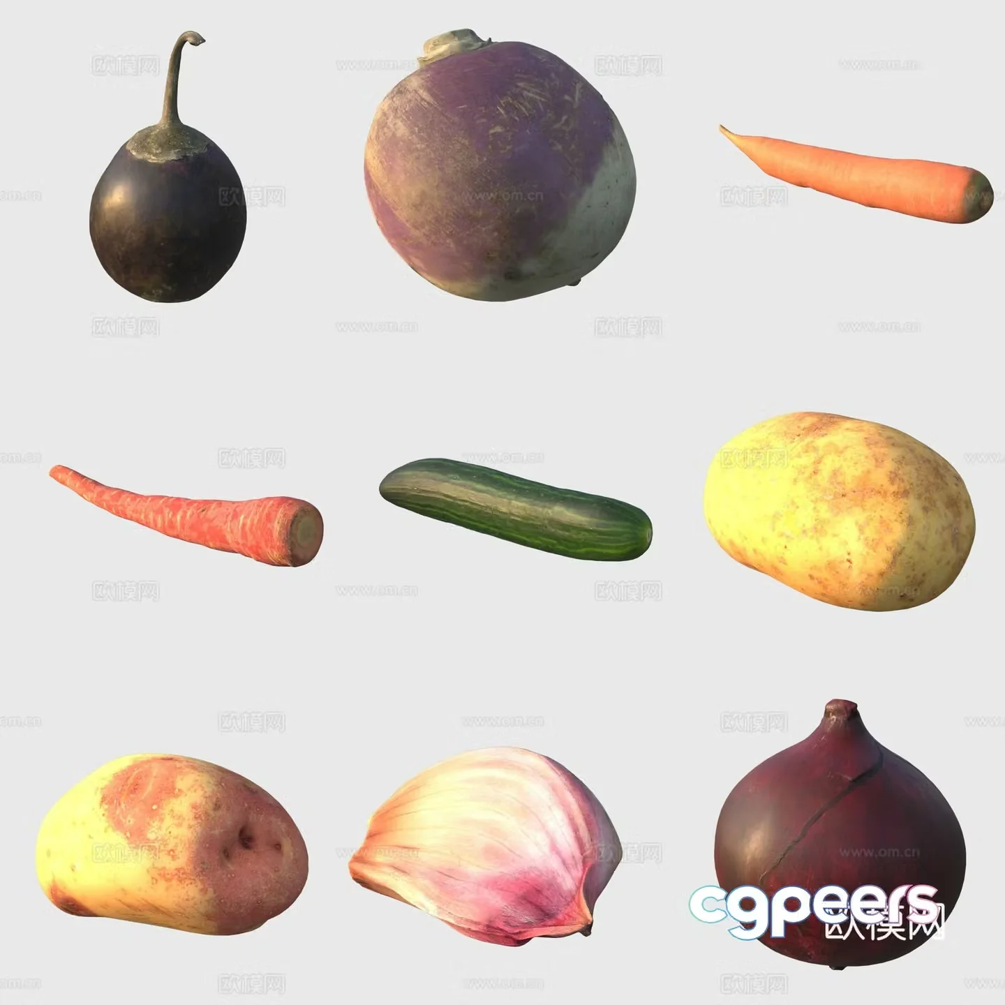 Vegetables carrots cucumbers garlic potatoes eggplant 3d model