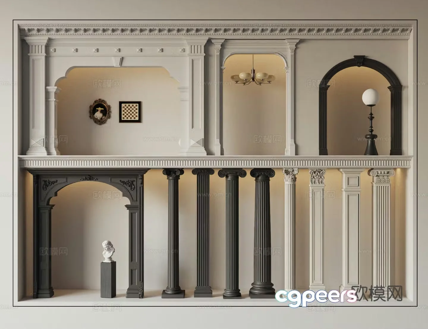 European style French simple European door cover pass arch Roman column gypsum column gypsum line 3d model