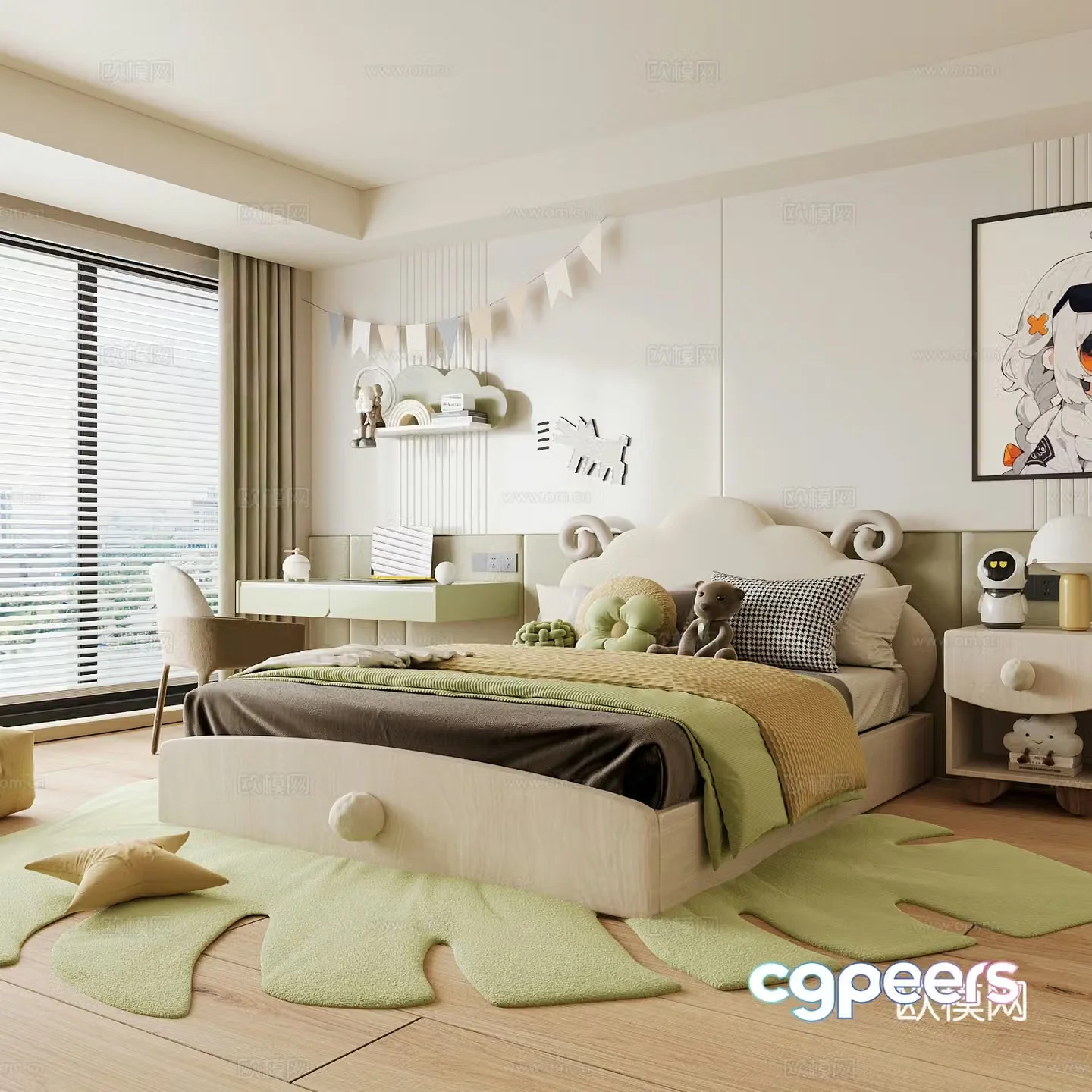 Modern children’s room boy’s room girl’s room children’s bed children’s wardrobe children’s desk 3d model