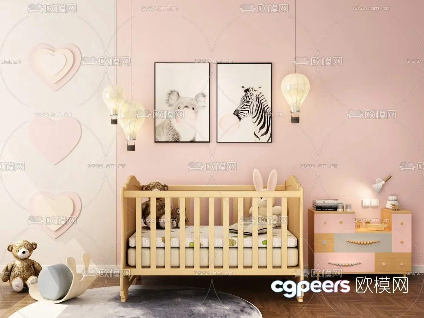 Nordic log children’s cabinet crib 3d model