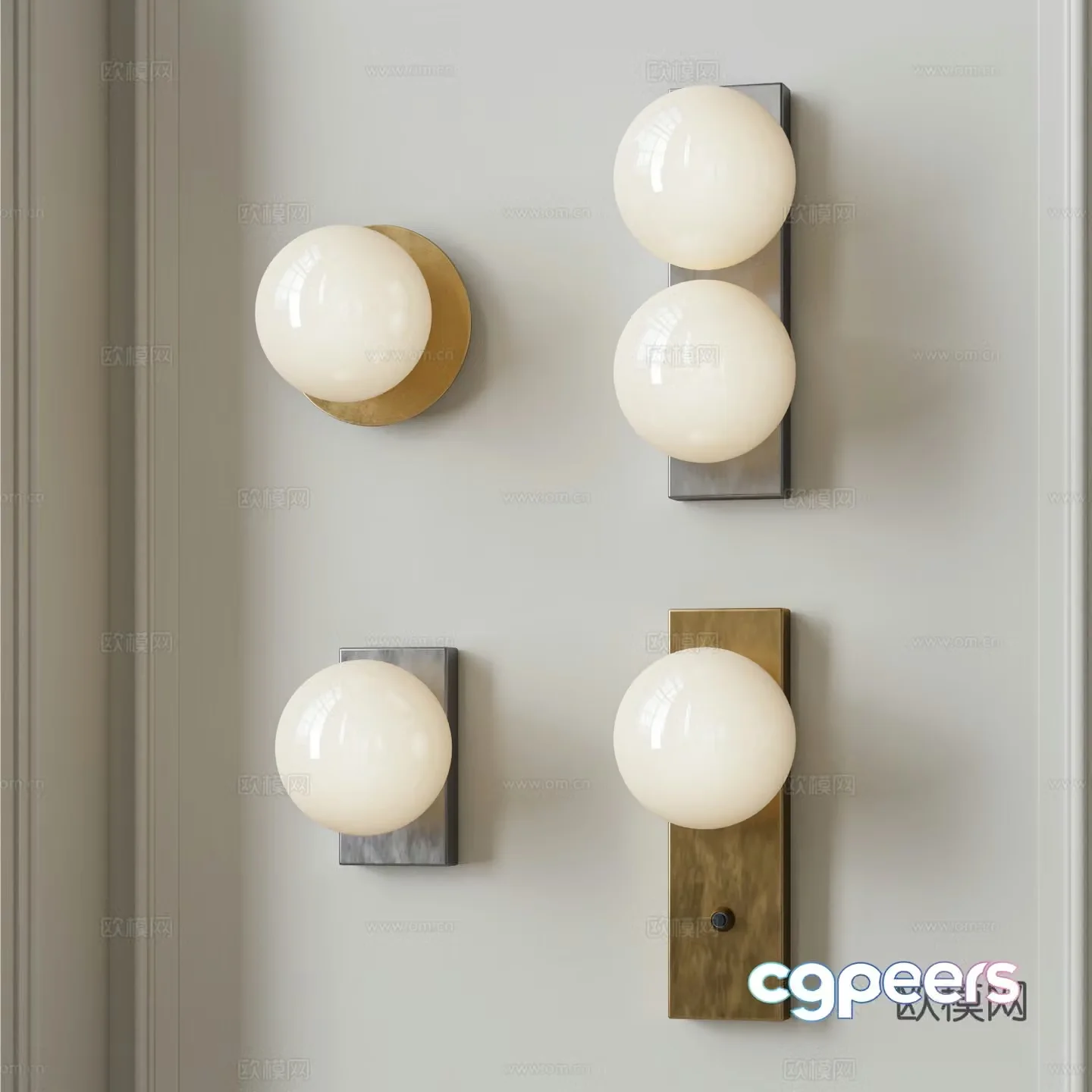 Modern Nordic light luxury wall lamp combination round wall lamp long wall lamp metal wall lamp 3d model