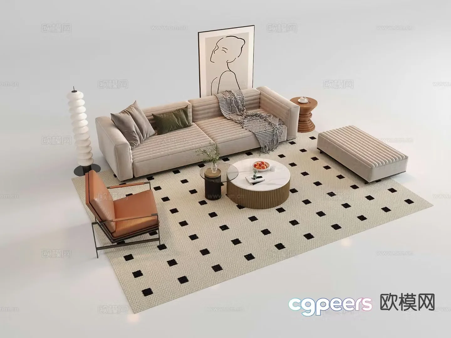 Modern sofa coffee table modular sofa 3d model