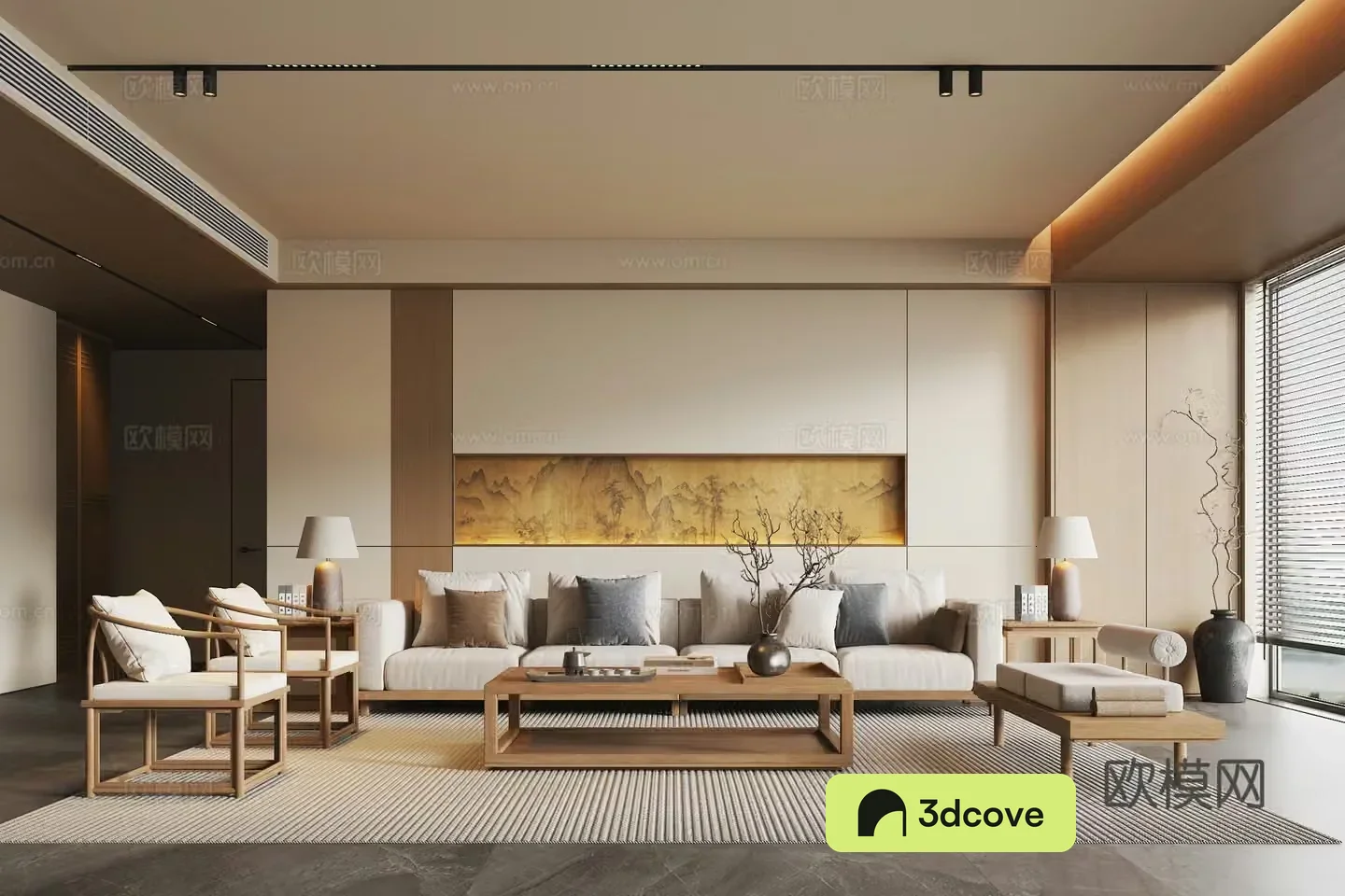 New Chinese style Song style living room solid wood sofa coffee table combination solid wood single chair sofa edge table lamp