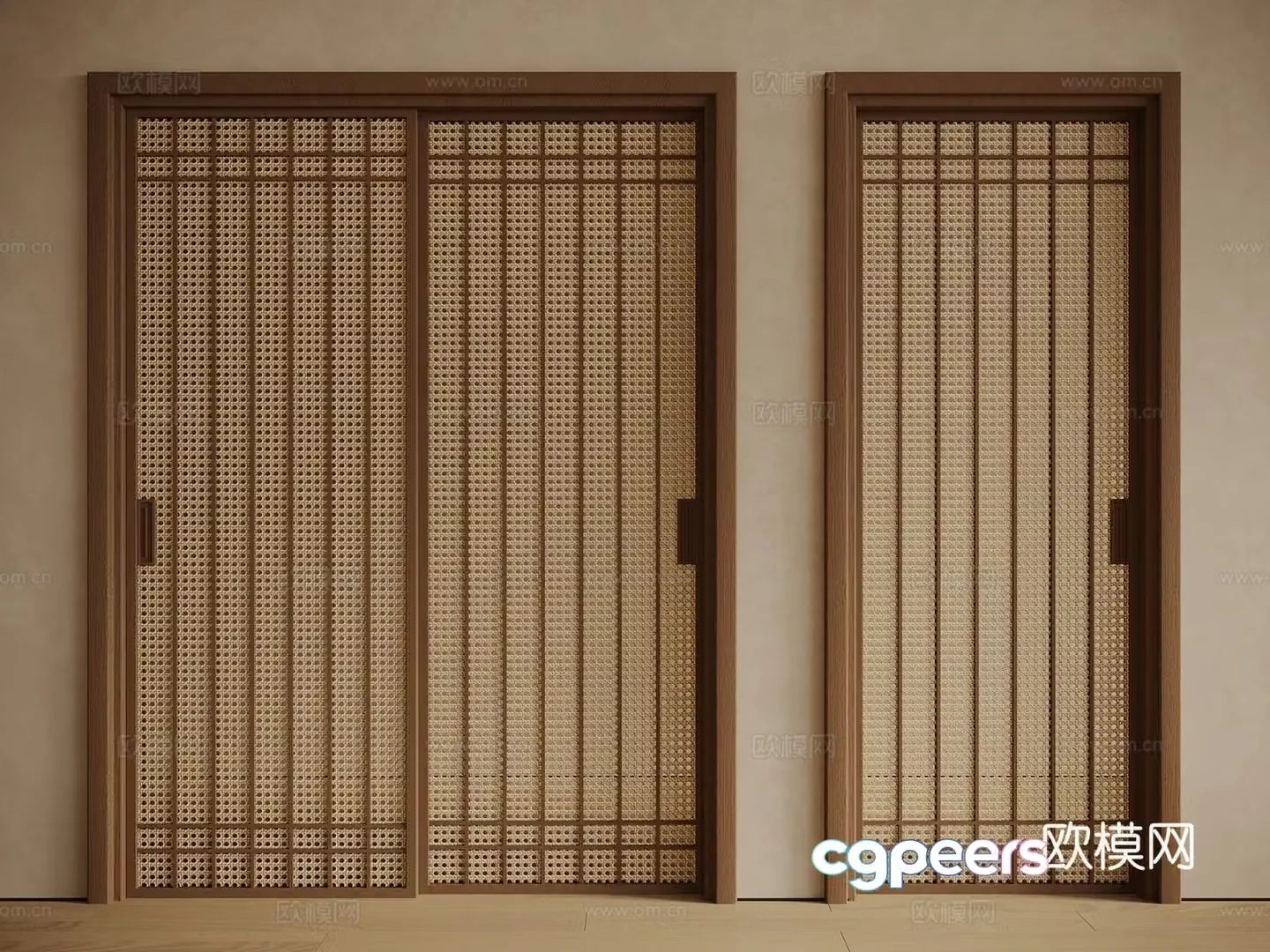 New Chinese style medieval style sliding door single-open door 3D model