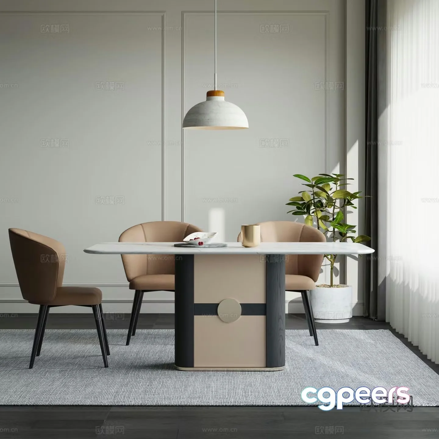 Modern dining table and chairs marble dining table 3d model