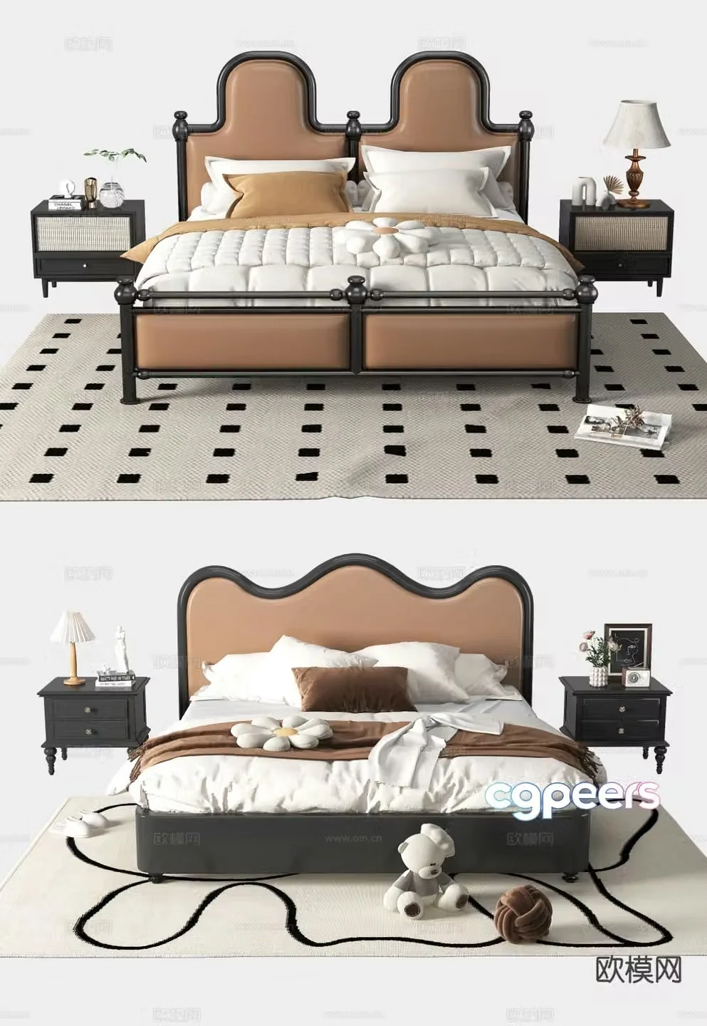 French double bed 3d model