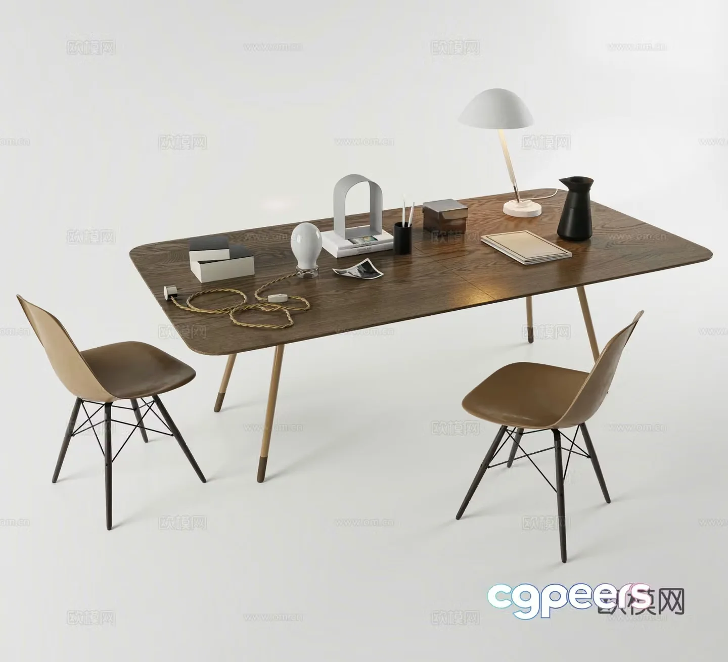 Desk Writing desk Worker desk lamp Chair 3d model