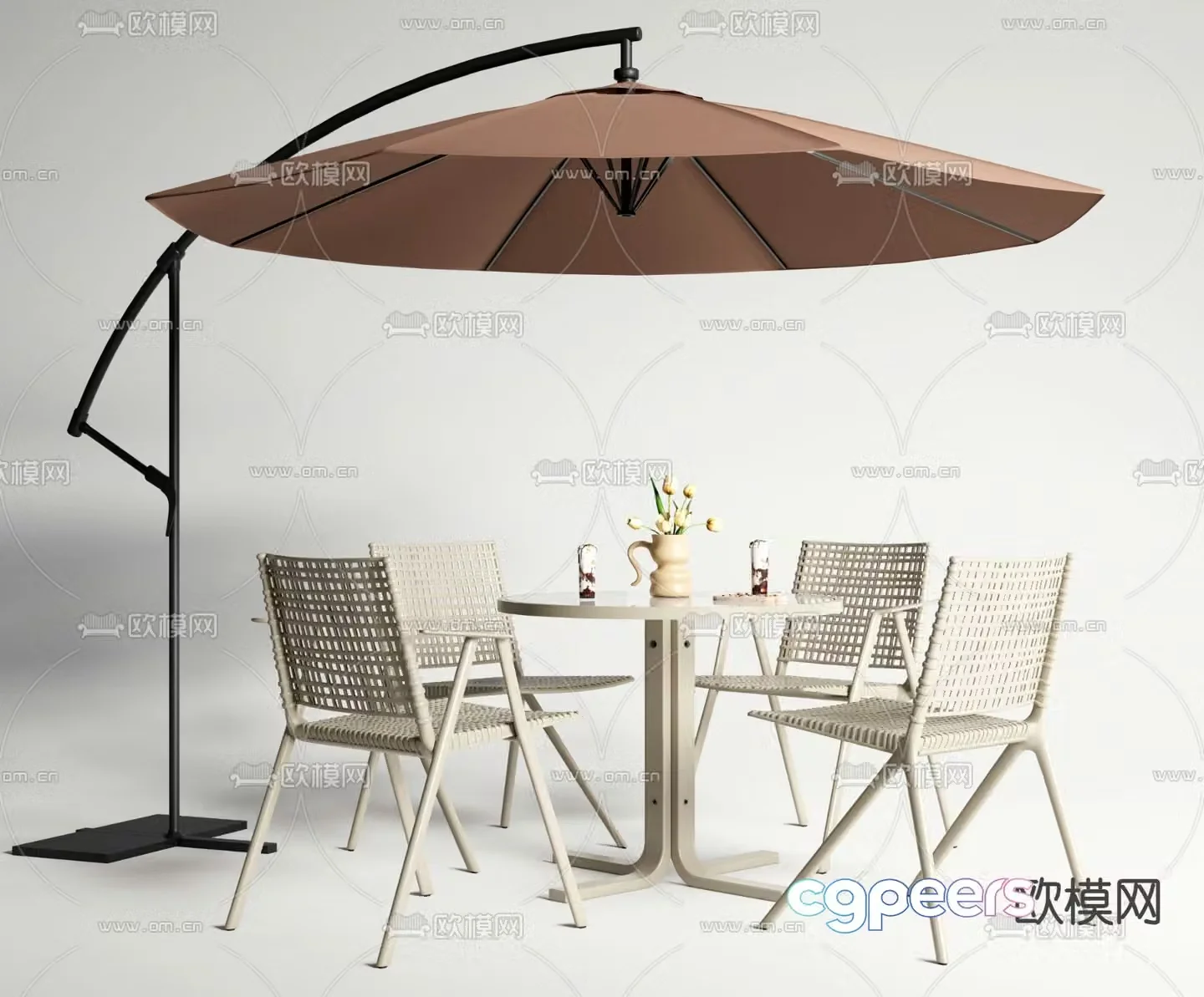 Minotti outdoor table and chairs parasol 3d model
