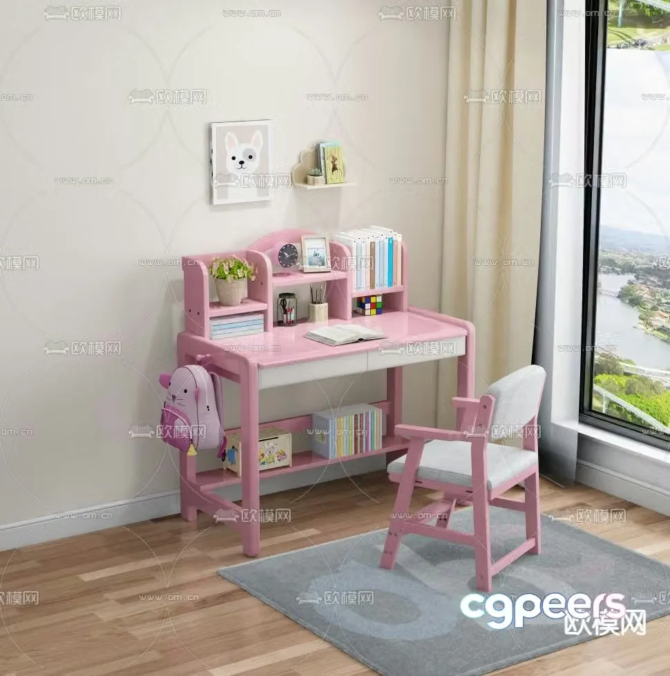 solid wood desk children’s desk 3d model