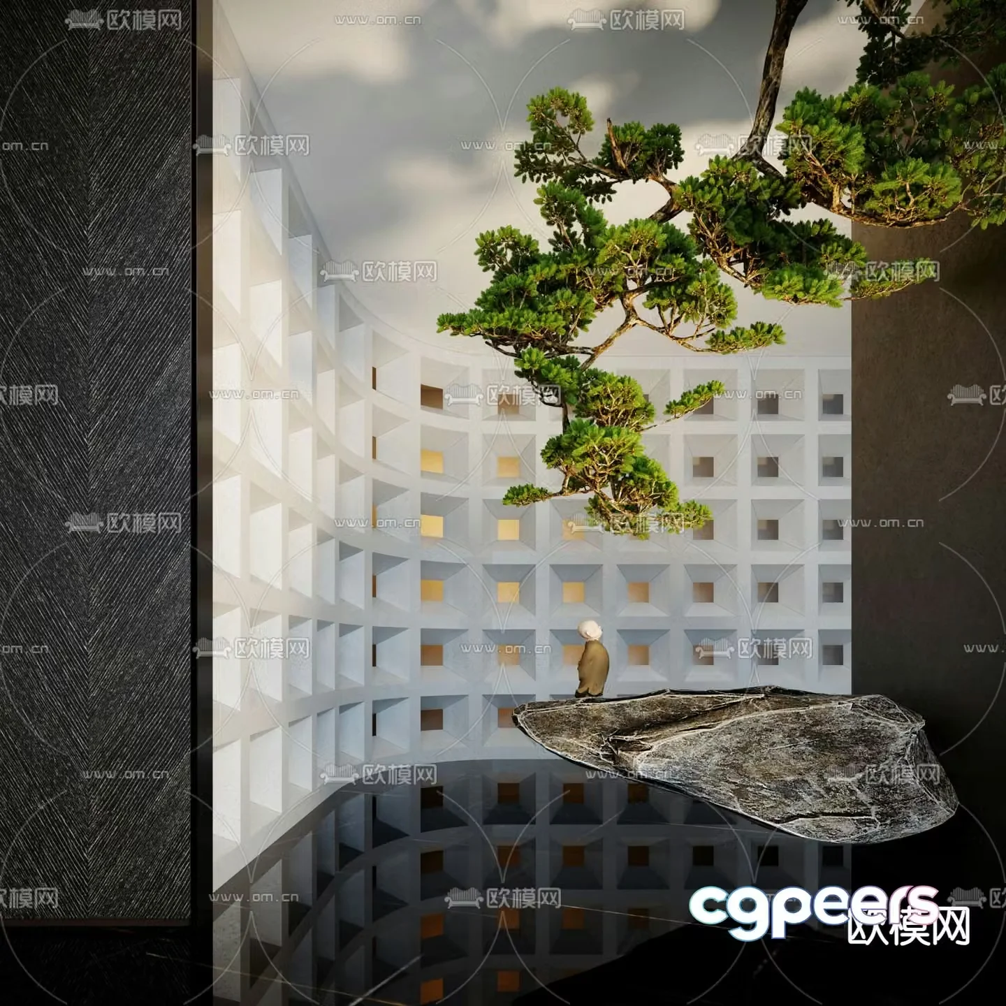 New Chinese style indoor landscape pine tree landscaping 3d model