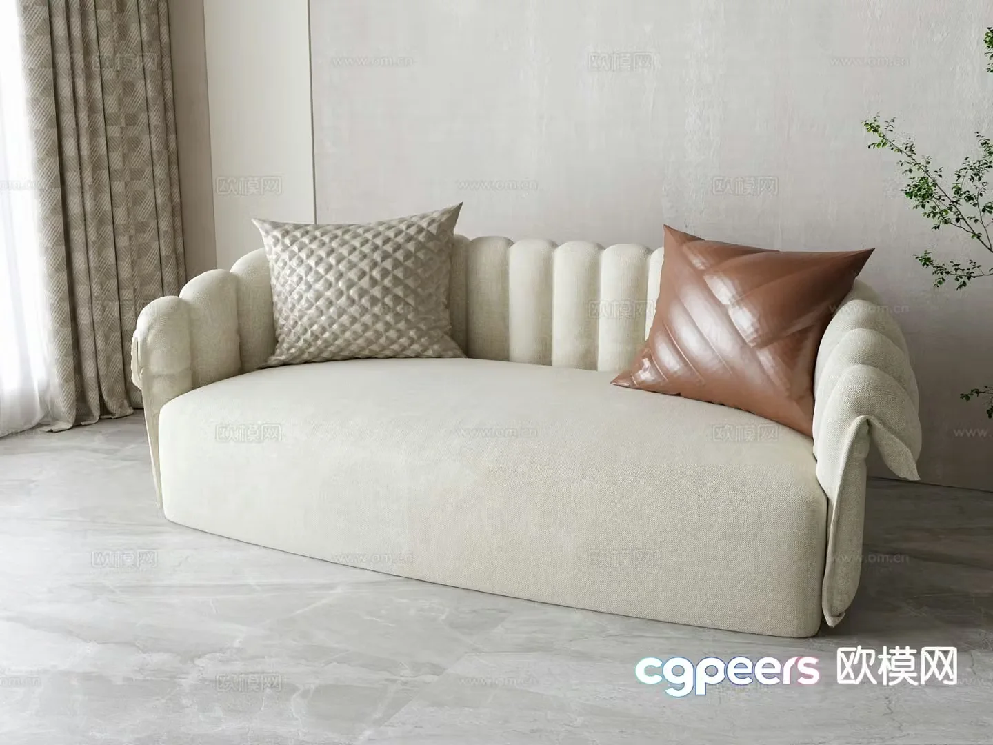 Simple European double sofa 3d model