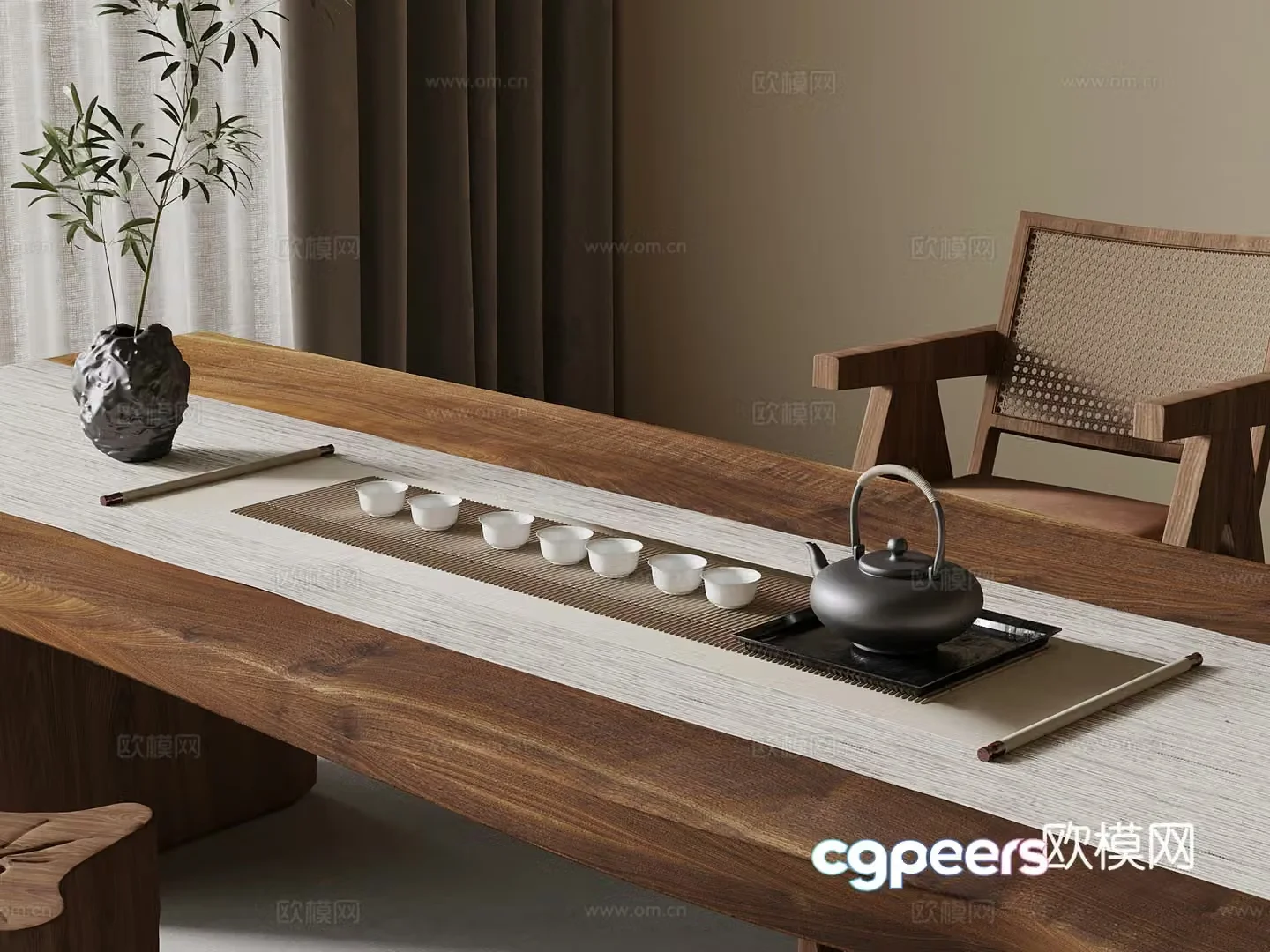 New Chinese style tea set tea table and chair teapot 3d model