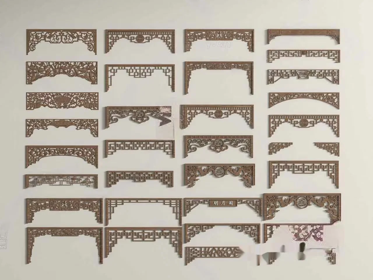 The Main Subject Is A Collection Of Intricate Wooden Designs Likely Decorative Or Architectural 3D Model – 15381 – VRAY Render