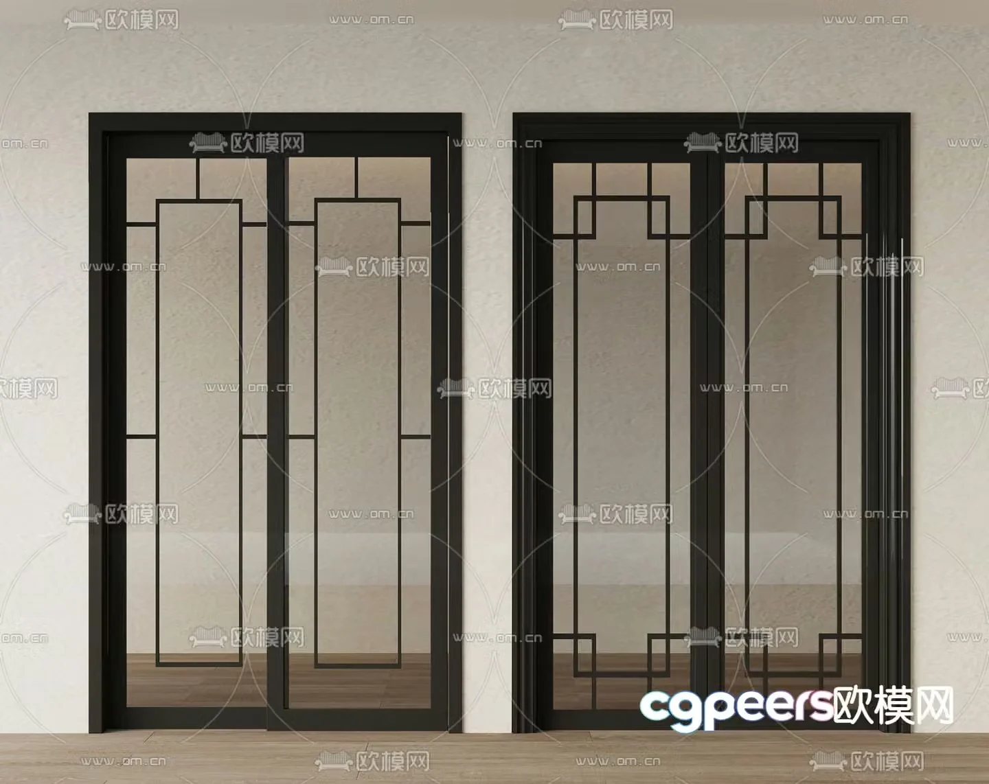 Double-open glass door Kitchen door Sliding door Sliding door 3D model
