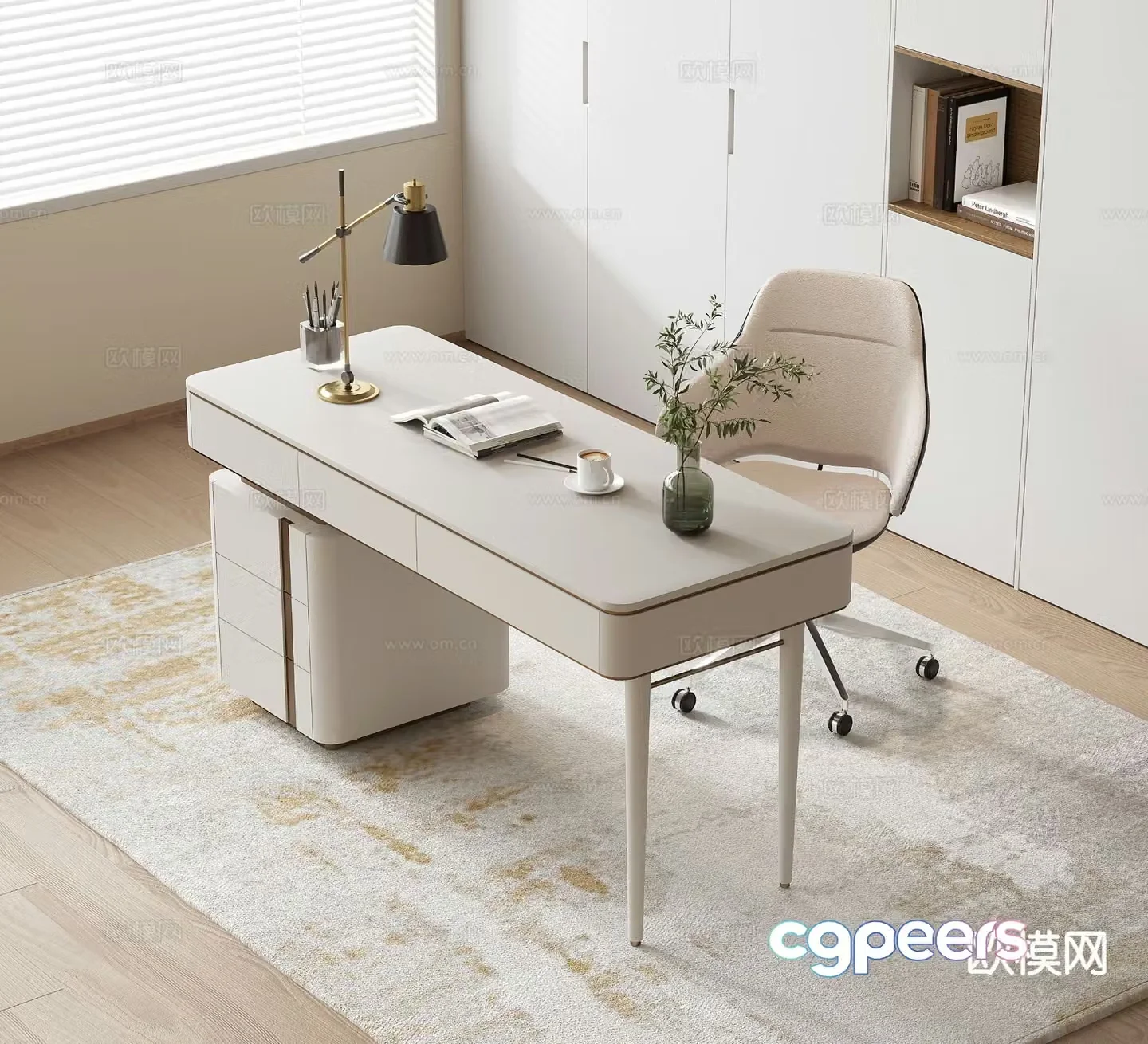Modern desk chair finished desk 3d model