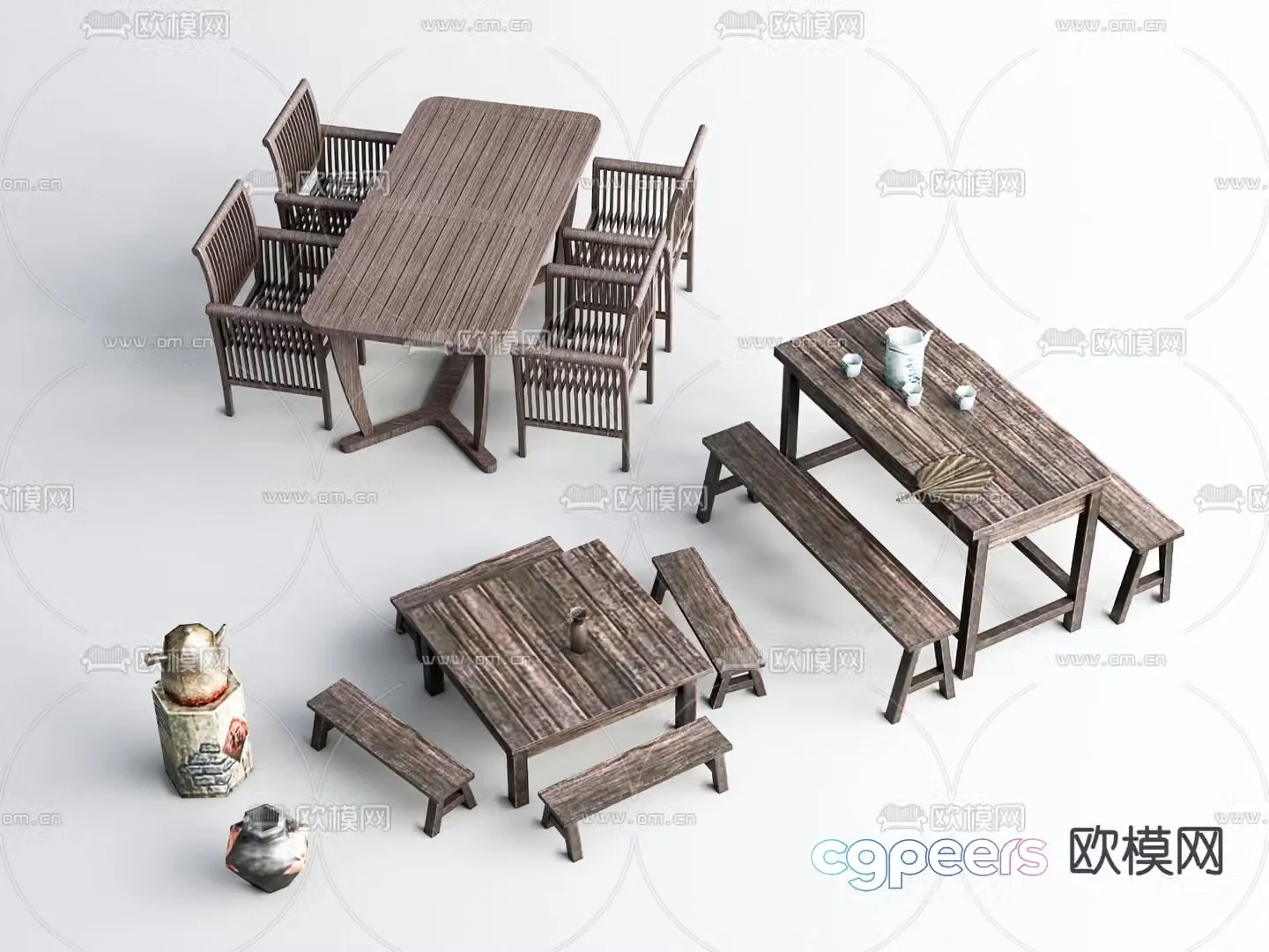 Chinese tables and chairs old tables and chairs outdoor tables and chairs 3D model