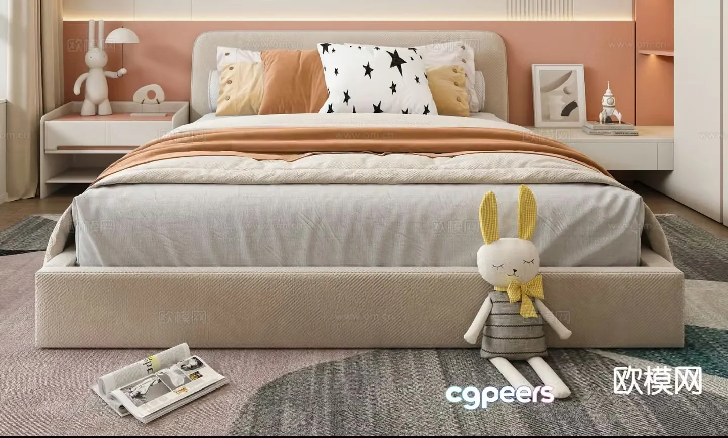 Modern double bed 3d model