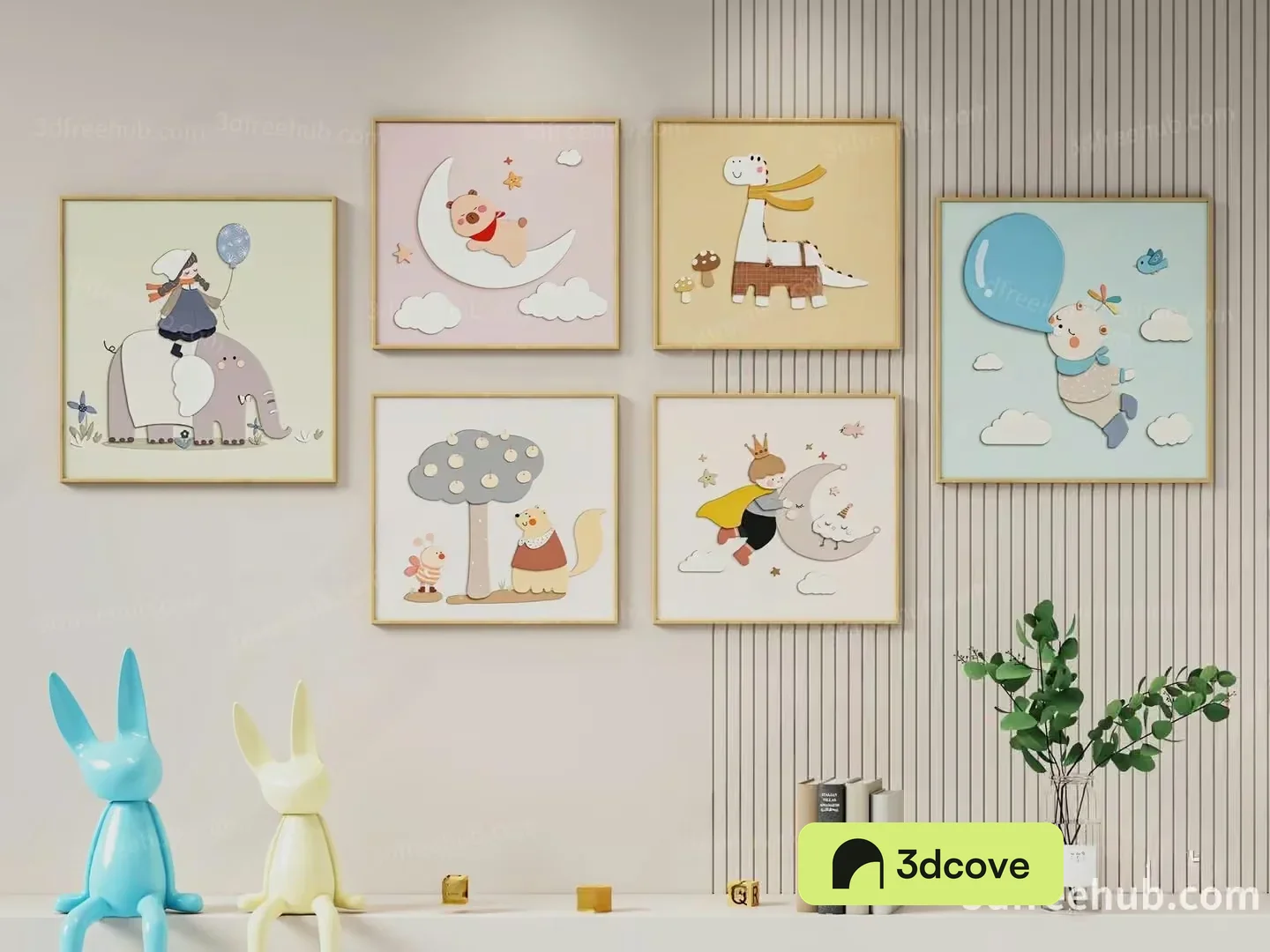 A Collection Of Six Framed Pictures On A Wall