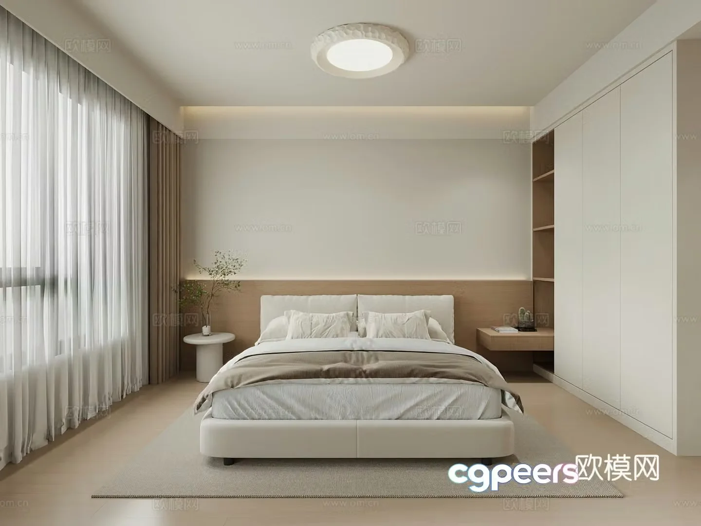 Modern home bedroom double bed wardrobe 3d model