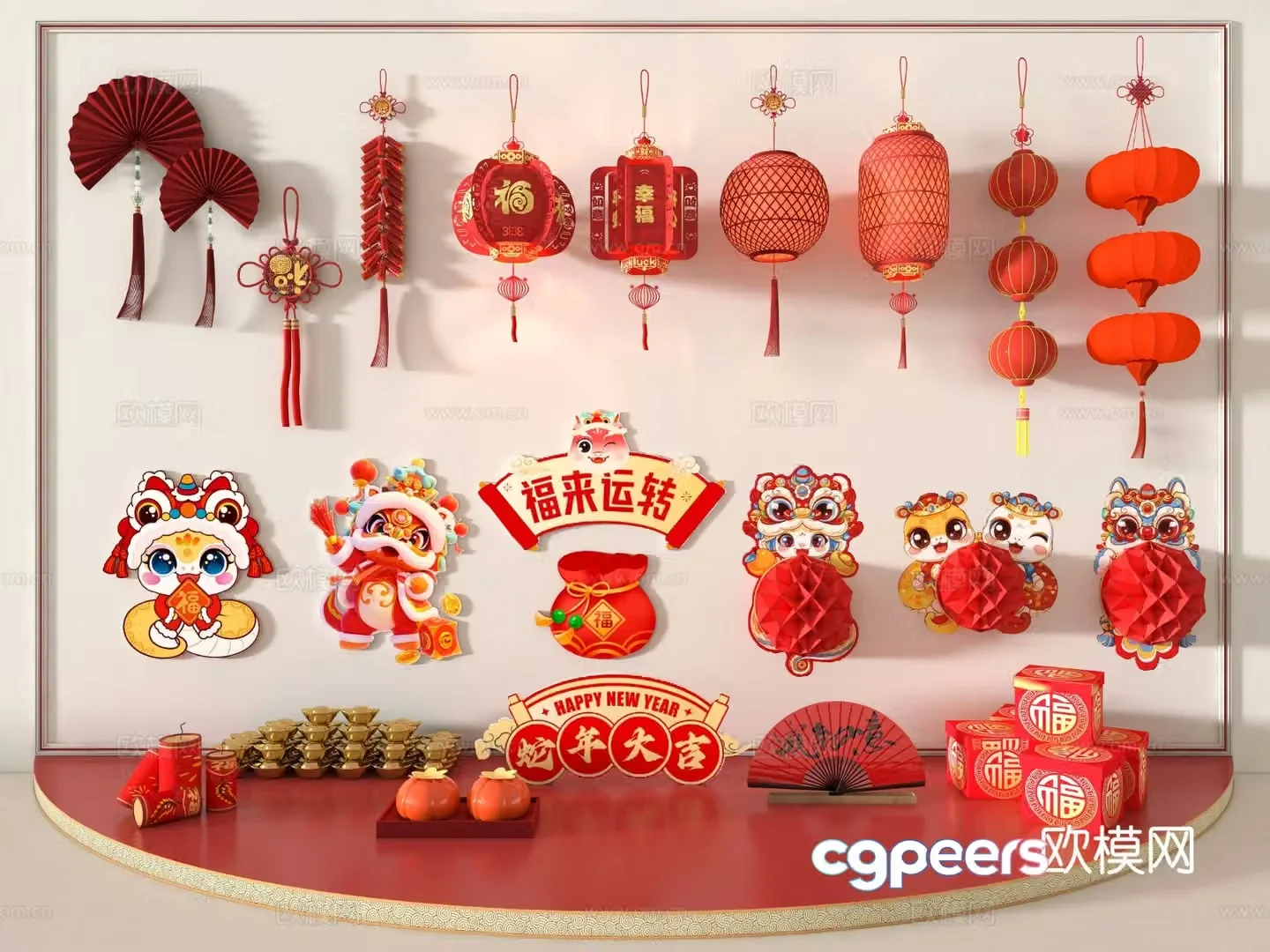 Spring Festival New Year holiday supplies Chinese knot firecracker pendant 3D model