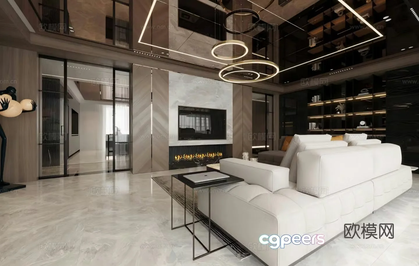 Modern living room Italian living room Light luxury living room Italian fabric sofa Light luxury chandelier 3D model