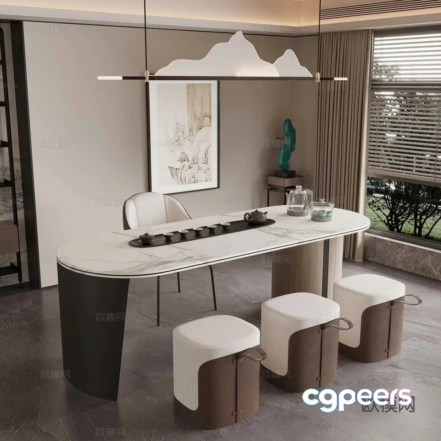 New Chinese-style tea room tea table and chair 3D model