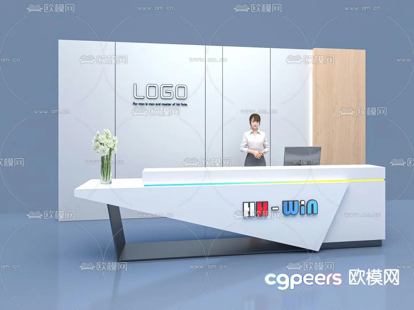 Front desk reception desk bar 3d model