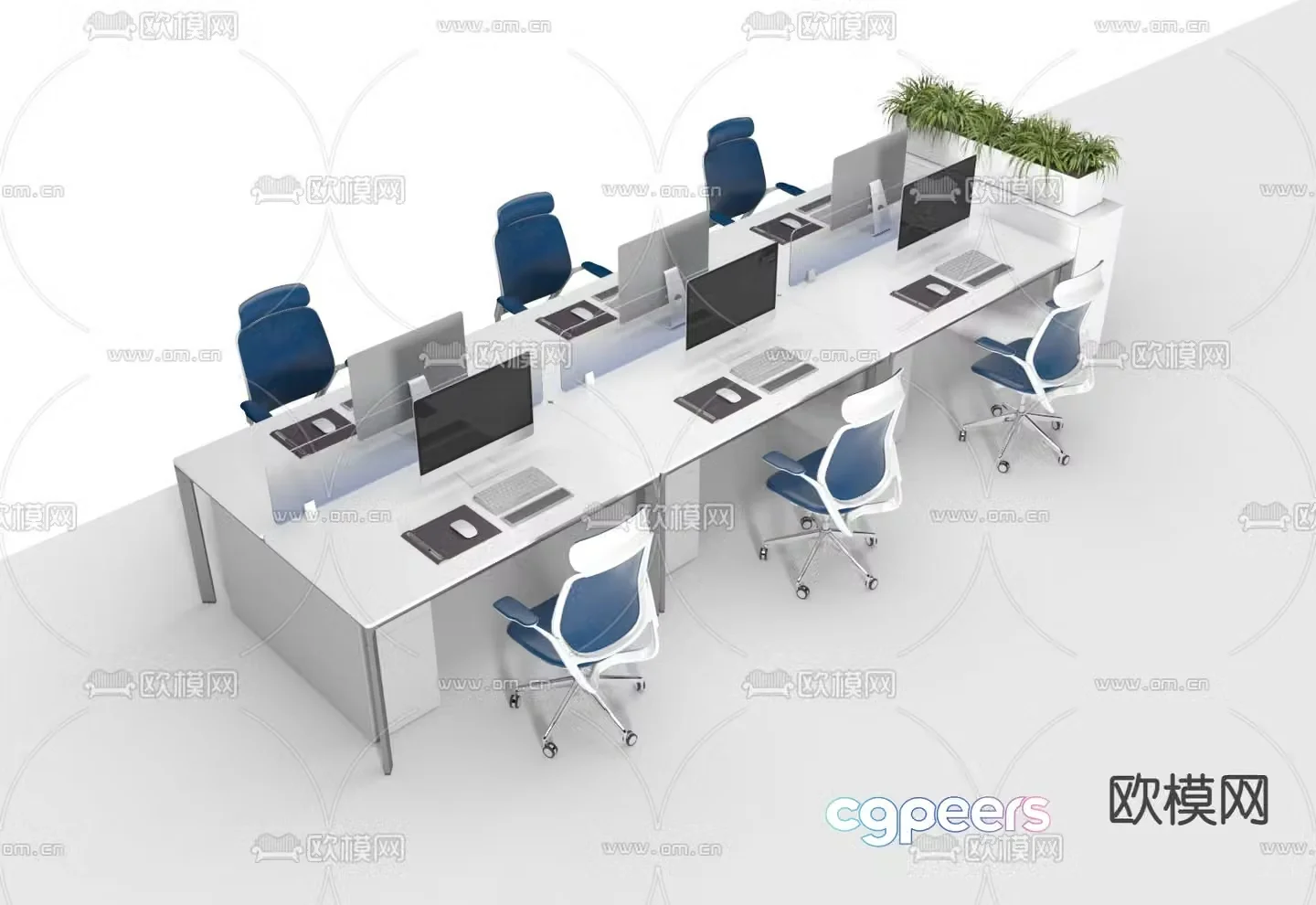 Office desk and chair screen card station 3D model
