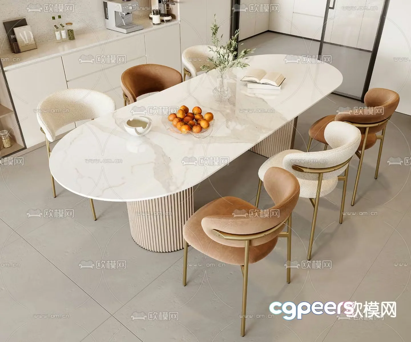 Cream style dining table and chairs 3d model