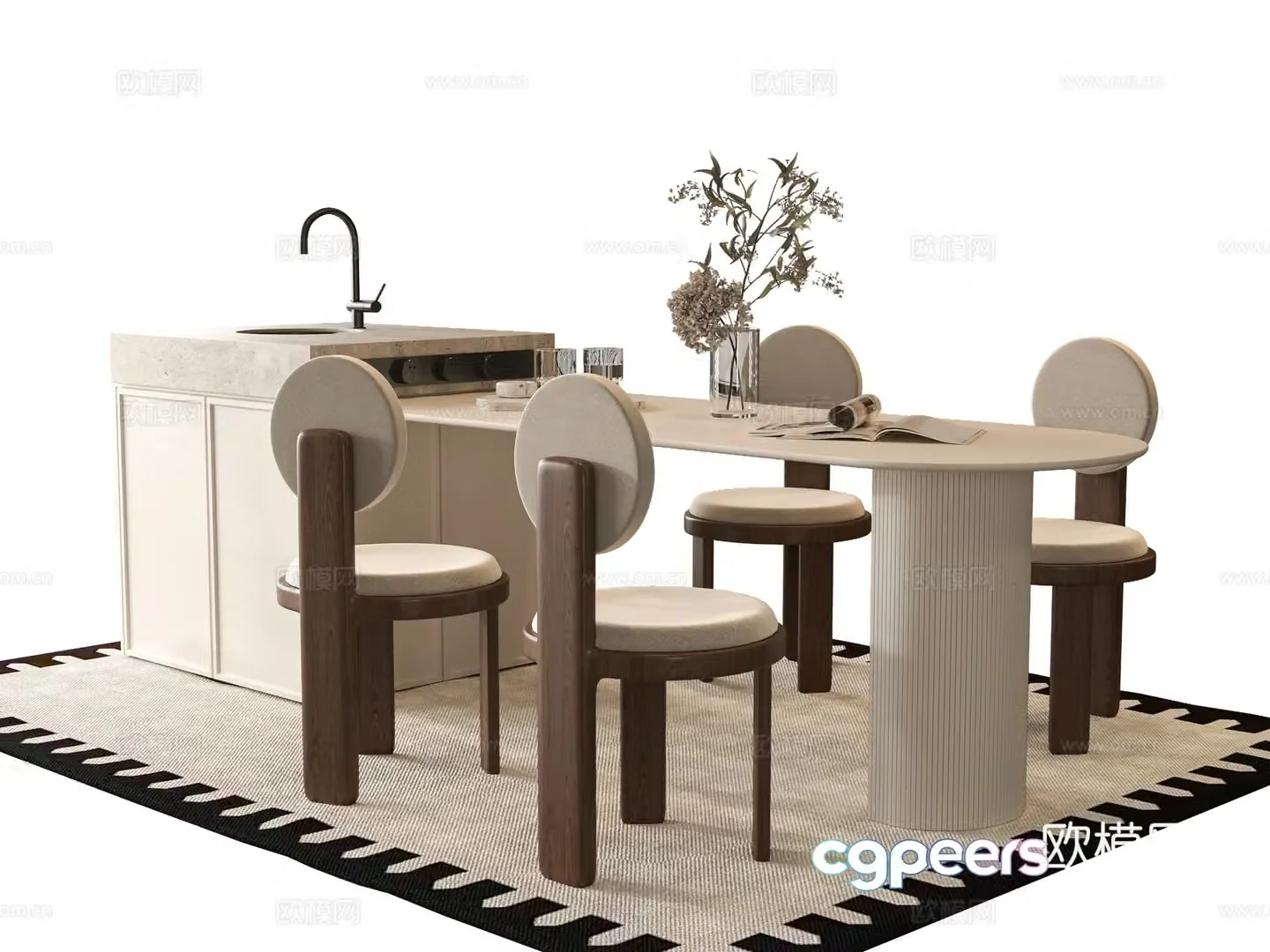 French dining table and chair 3d model