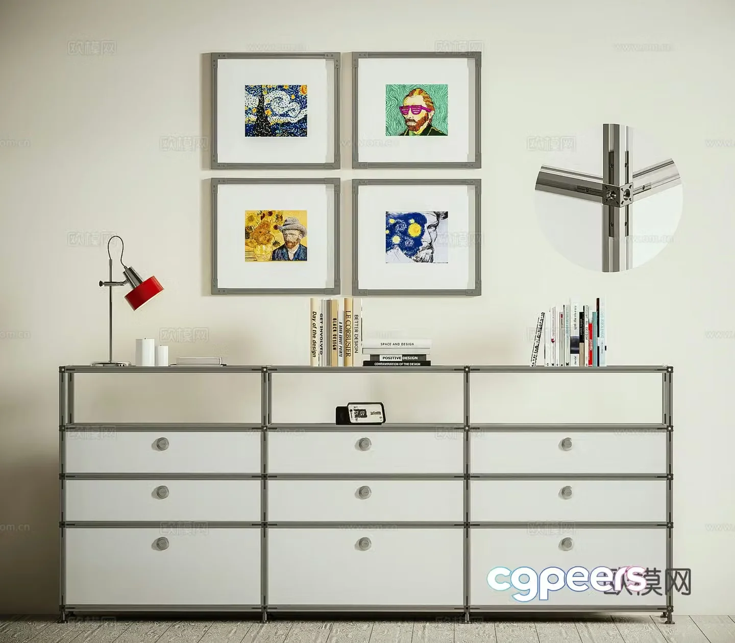 Modern aluminum profile file cabinet Bauhaus storage cabinet metal sideboard 3D model